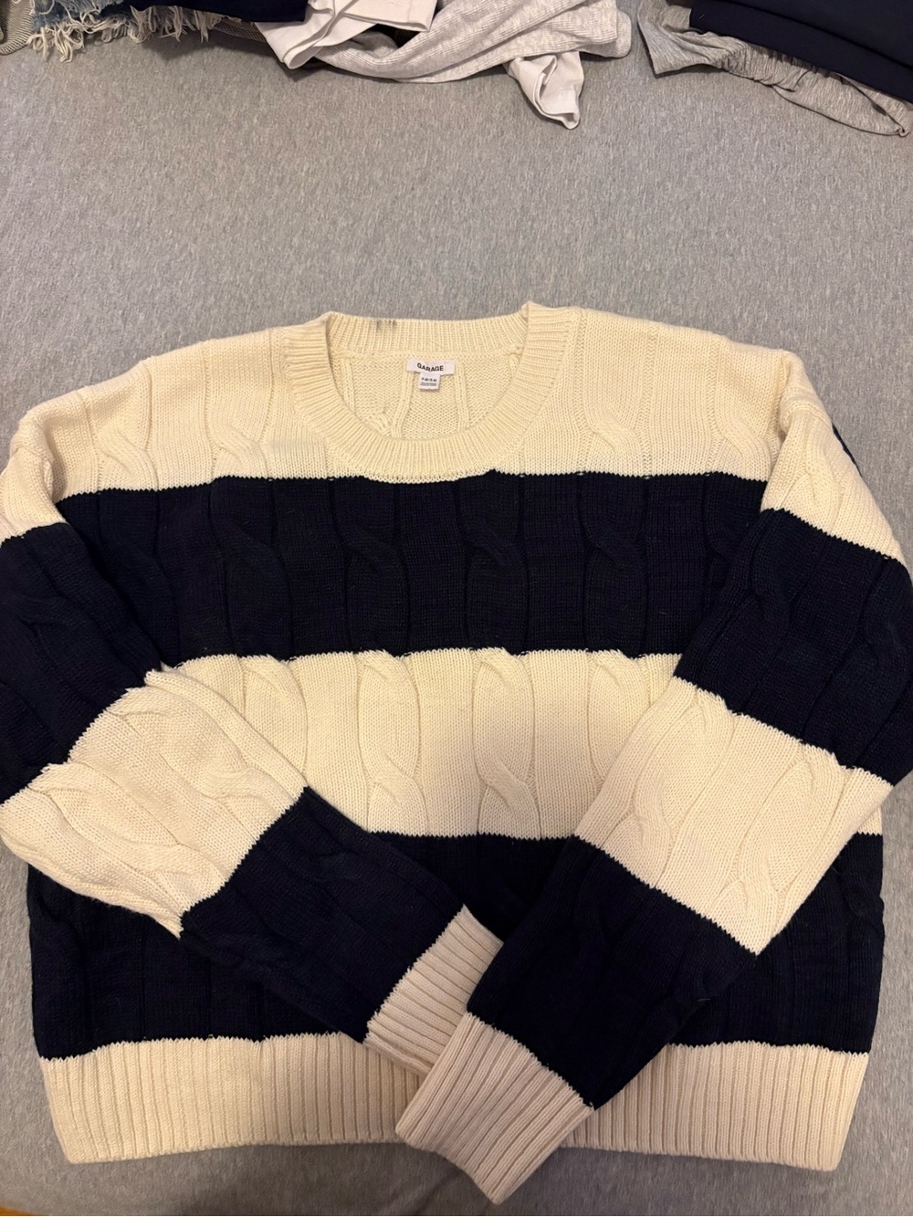 Garage Crewneck Striped Sweater in Cream and Navy